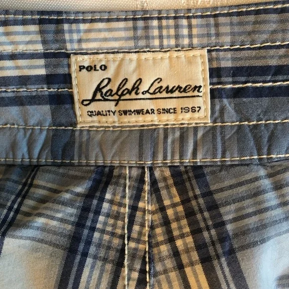 Polo Ralph Lauren Classic Blue & White Plaid Design Board Shorts Size 34 - Picture 6 of 8